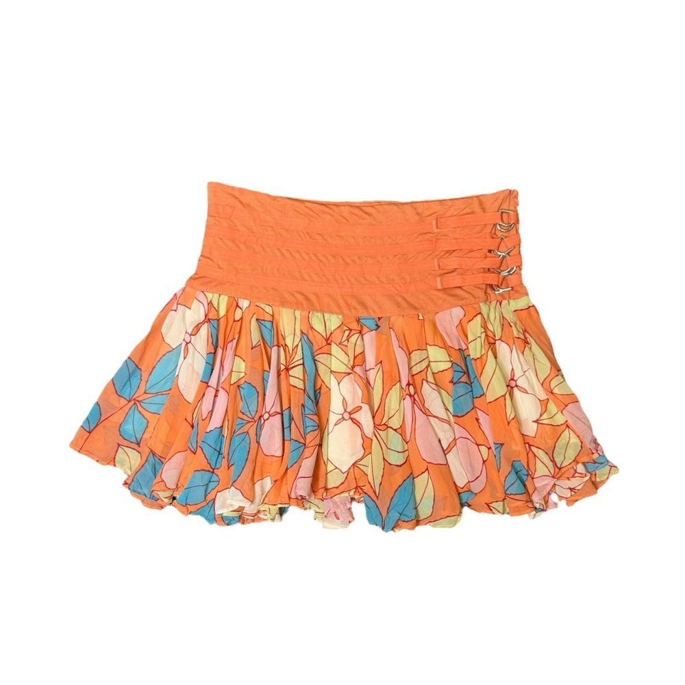 Y2K Walter Orange + Blue Silk Floral Mini Skirt Size 8